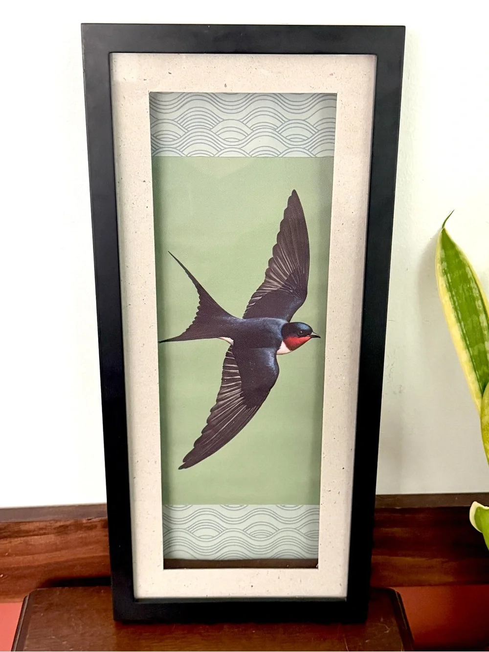 Vintage Swallow Bird Canvas Art Print Shadowbox Black Framed Wall Art 8x18” Boho